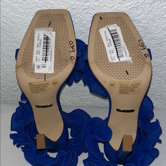Ganni Blue Ruffled Sandals with Square-Toe Design - Picture 9 of 11